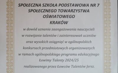 Nasza Szkoła z Certyfikatem Szkoły Łowców Talentów!